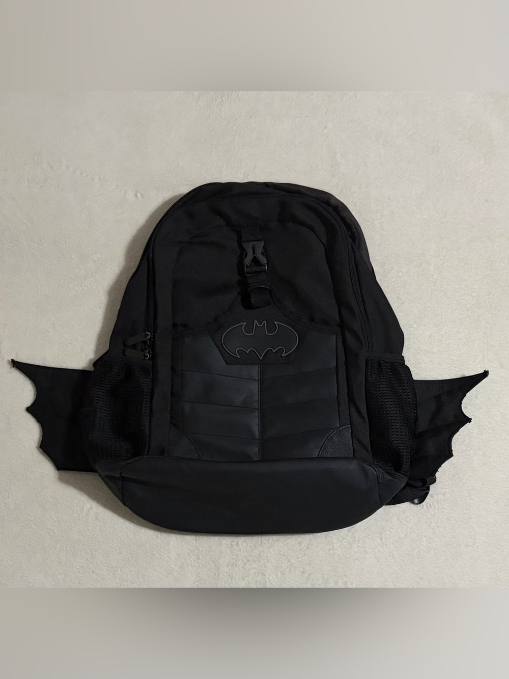 Black Batman Emblem Men's Backpack with Winged Side Panels